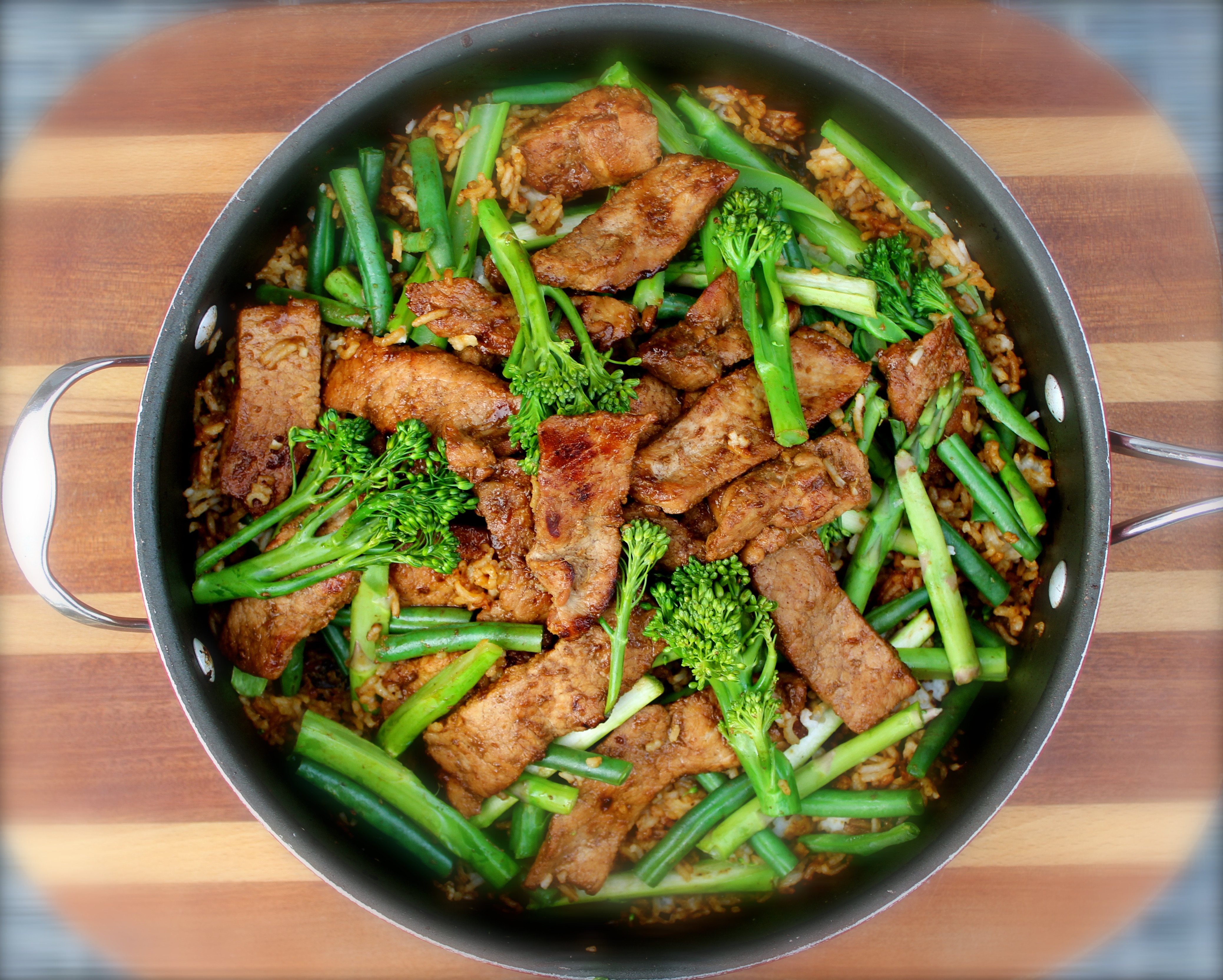 Hoi Sin Pork, Fried Rice and Steamed Greens | cook fast eat slow